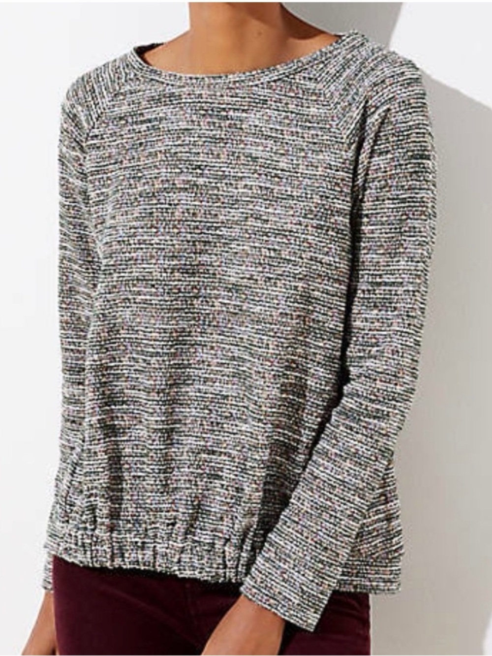 Loft Rainbow-Flecked Boucle Gathered Front Sweatshirt Size SP